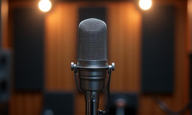 A vintage microphone in a professional recording studio setting