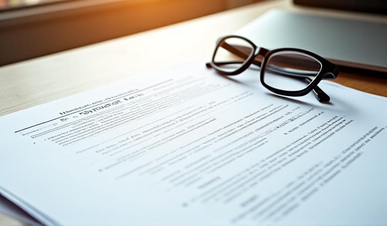 Close up of professional legal documents for music licensing and copyright registration.